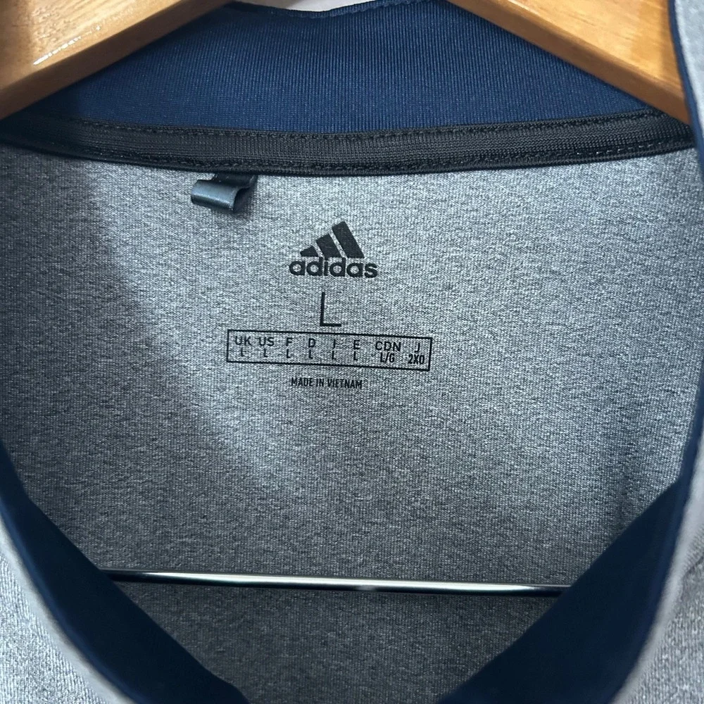 Adidas Pullover‎ Mens Large Gray Navy 1/4 Zip Colorblock Sweatshirt Athletic